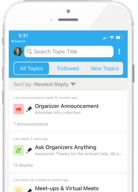 Whova event app community board on a phone